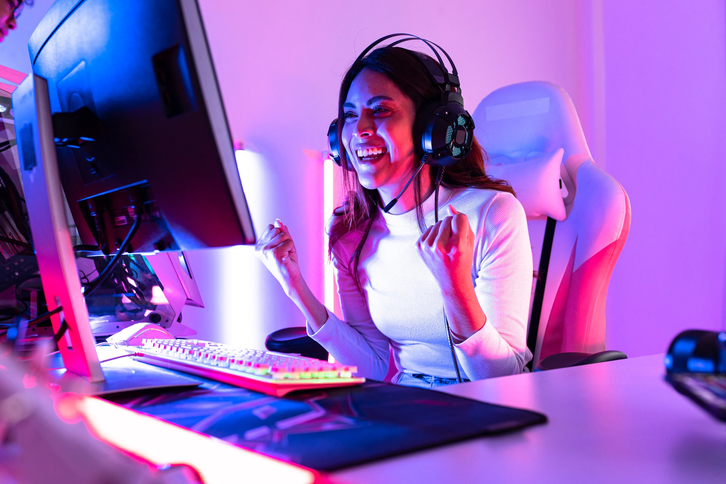 Young  Playing Game Online at Home. Gamer  Controlling Joystick